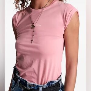 ONE TEASPOON L Flamingo Pink Logo Tee NWT